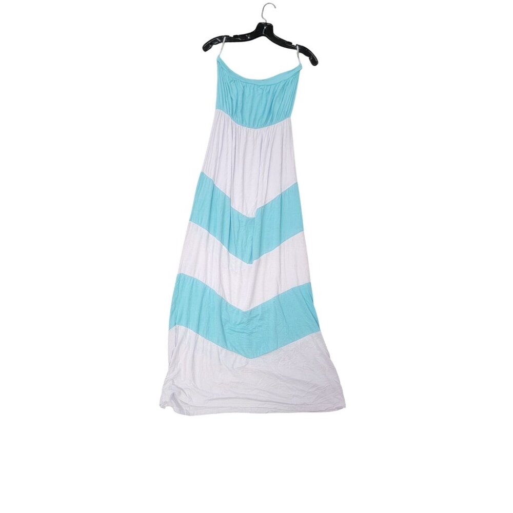 Turquoise & White Large Chevron Maxi Summer Dress Tween Teen